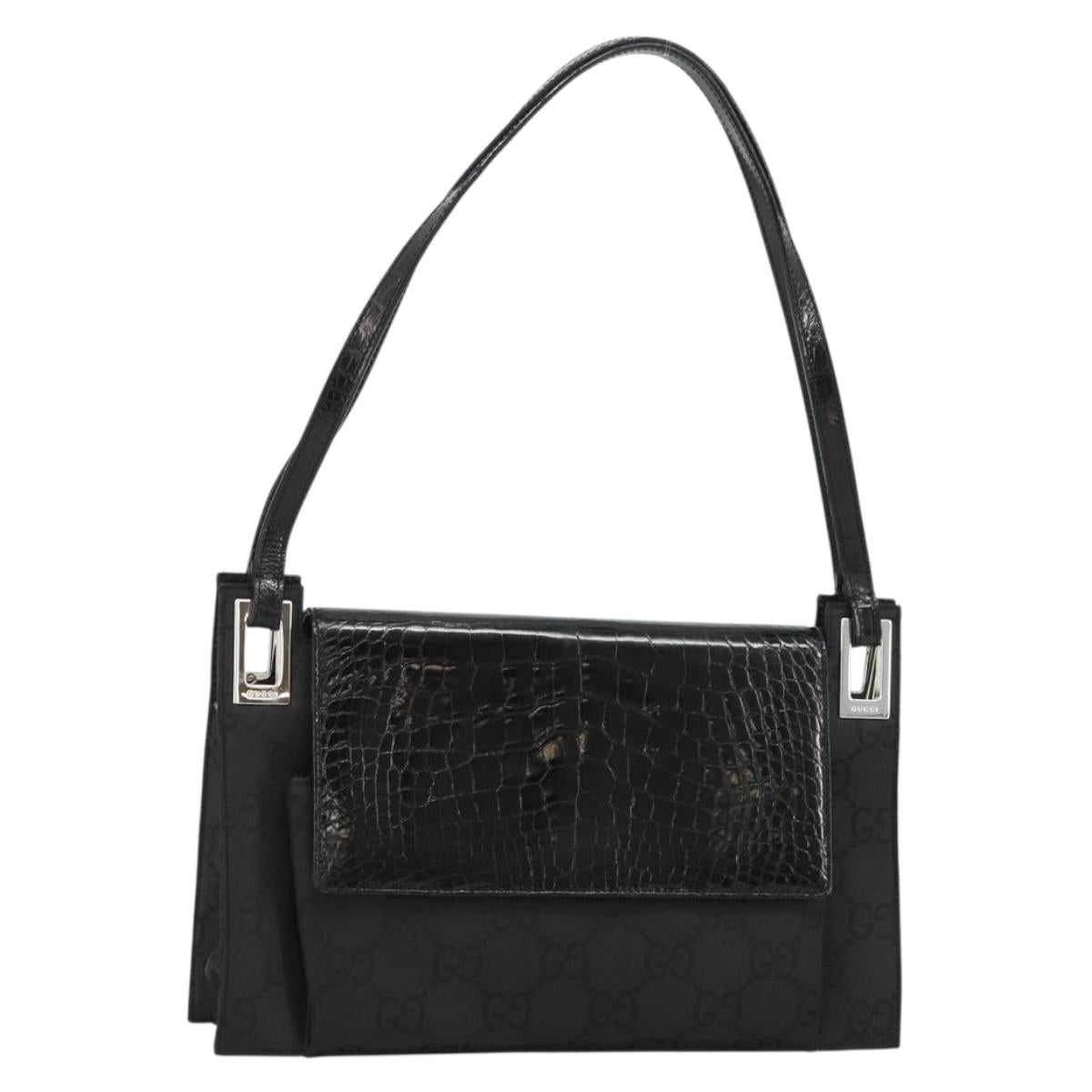 GUCCI Shoulder Bag Embossed leather Black Silver 001 3158 Auth 183254