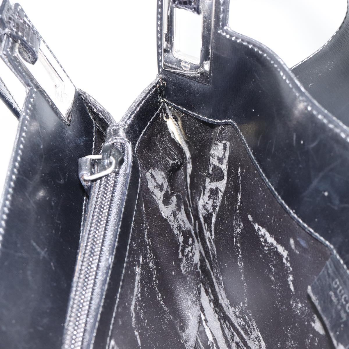 GUCCI Shoulder Bag Embossed leather Black Silver 001 3158 Auth 183254