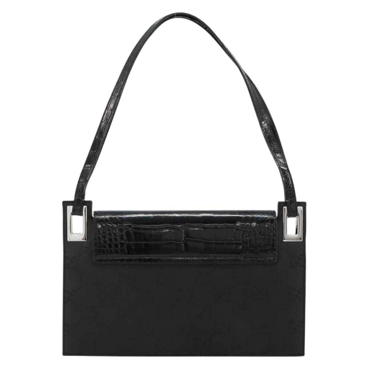 GUCCI Shoulder Bag Embossed leather Black Silver 001 3158 Auth 183254