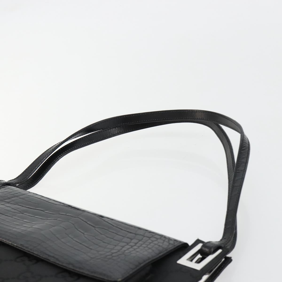 GUCCI Shoulder Bag Embossed leather Black Silver 001 3158 Auth 183254