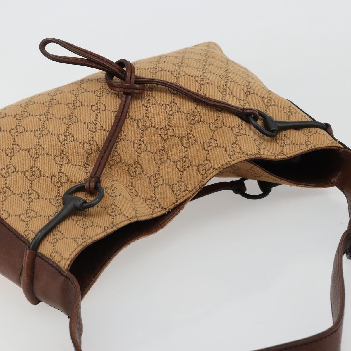 GUCCI GG Canvas Horsebit Shoulder Bag Beige 101975 Auth 183256A