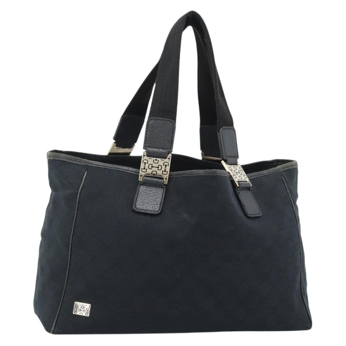 GUCCI GG Canvas Tote Bag Black Gold 145758 Auth 183257