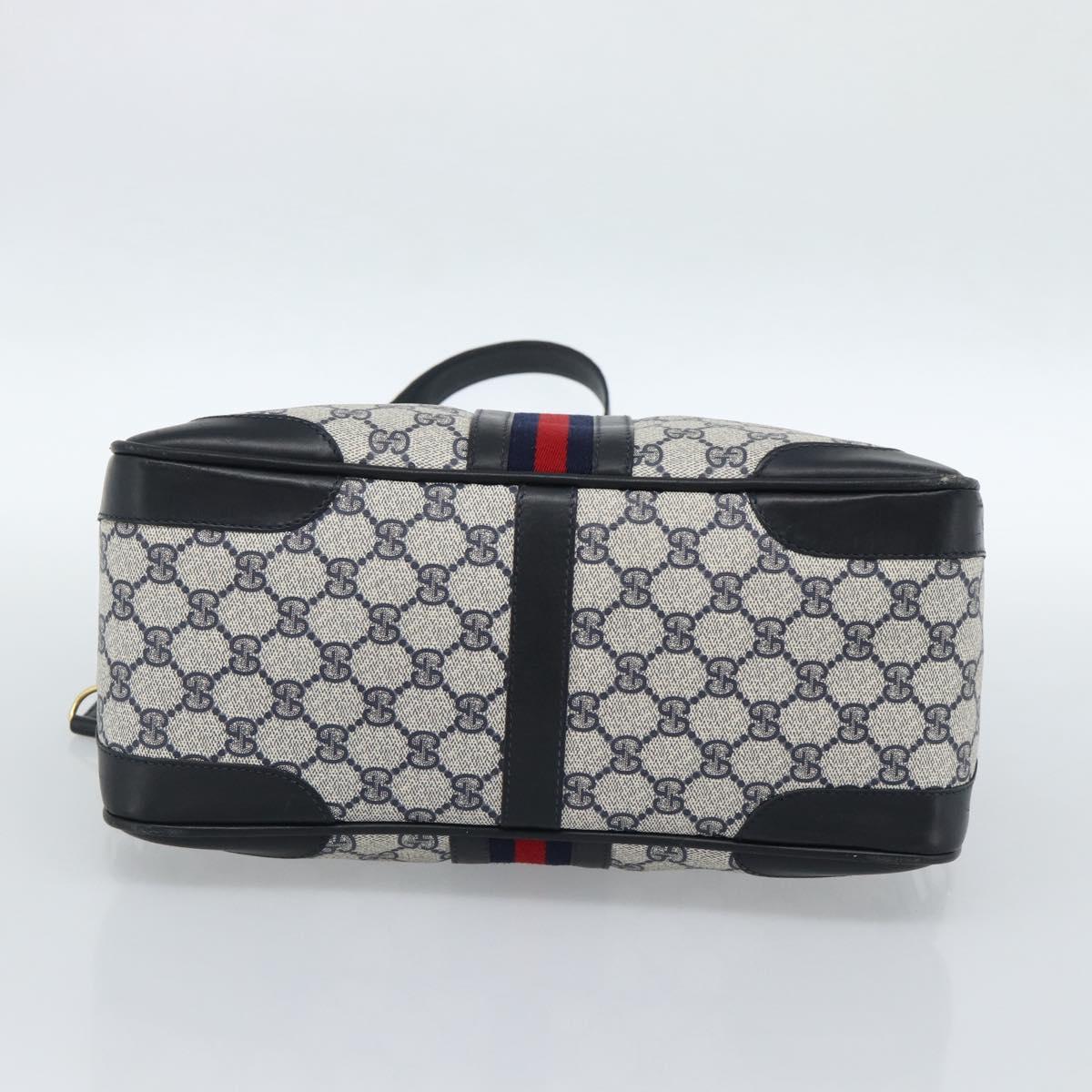GUCCI GG Supreme Sherry Line Hand Bag PVC 2way Navy Gold 002 58 0033 Auth 183258