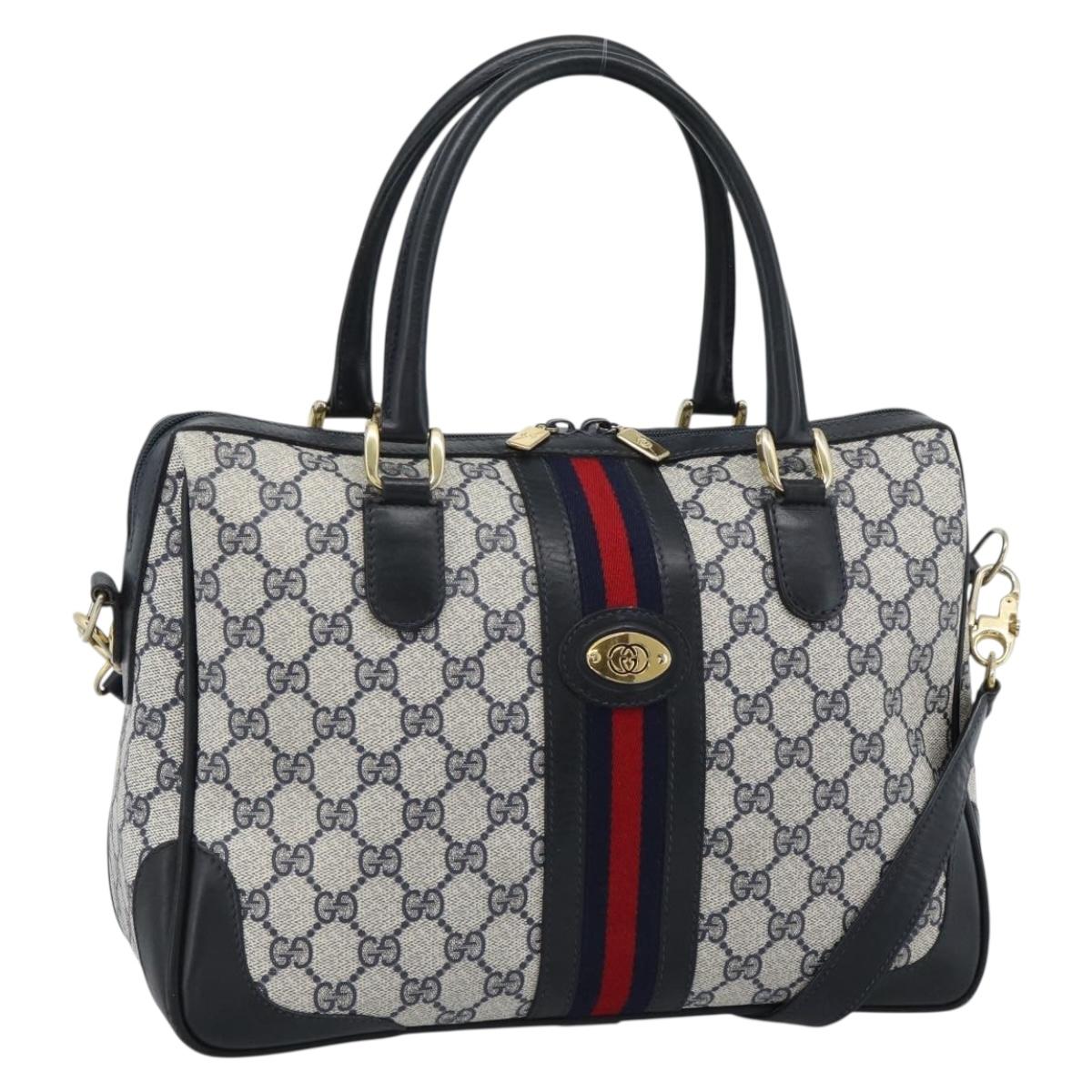 GUCCI GG Supreme Sherry Line Hand Bag PVC 2way Navy Gold 002 58 0033 Auth 183258