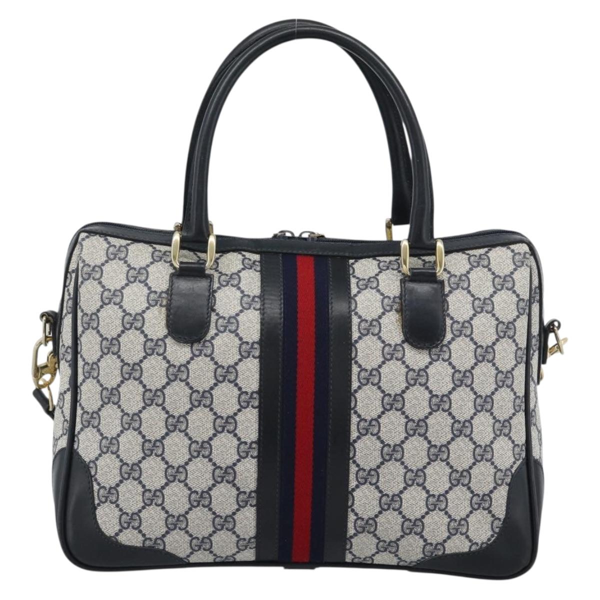 GUCCI GG Supreme Sherry Line Hand Bag PVC 2way Navy Gold 002 58 0033 Auth 183258