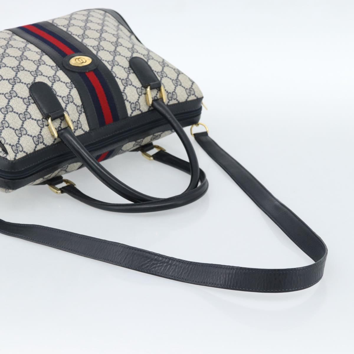 GUCCI GG Supreme Sherry Line Hand Bag PVC 2way Navy Gold 002 58 0033 Auth 183258