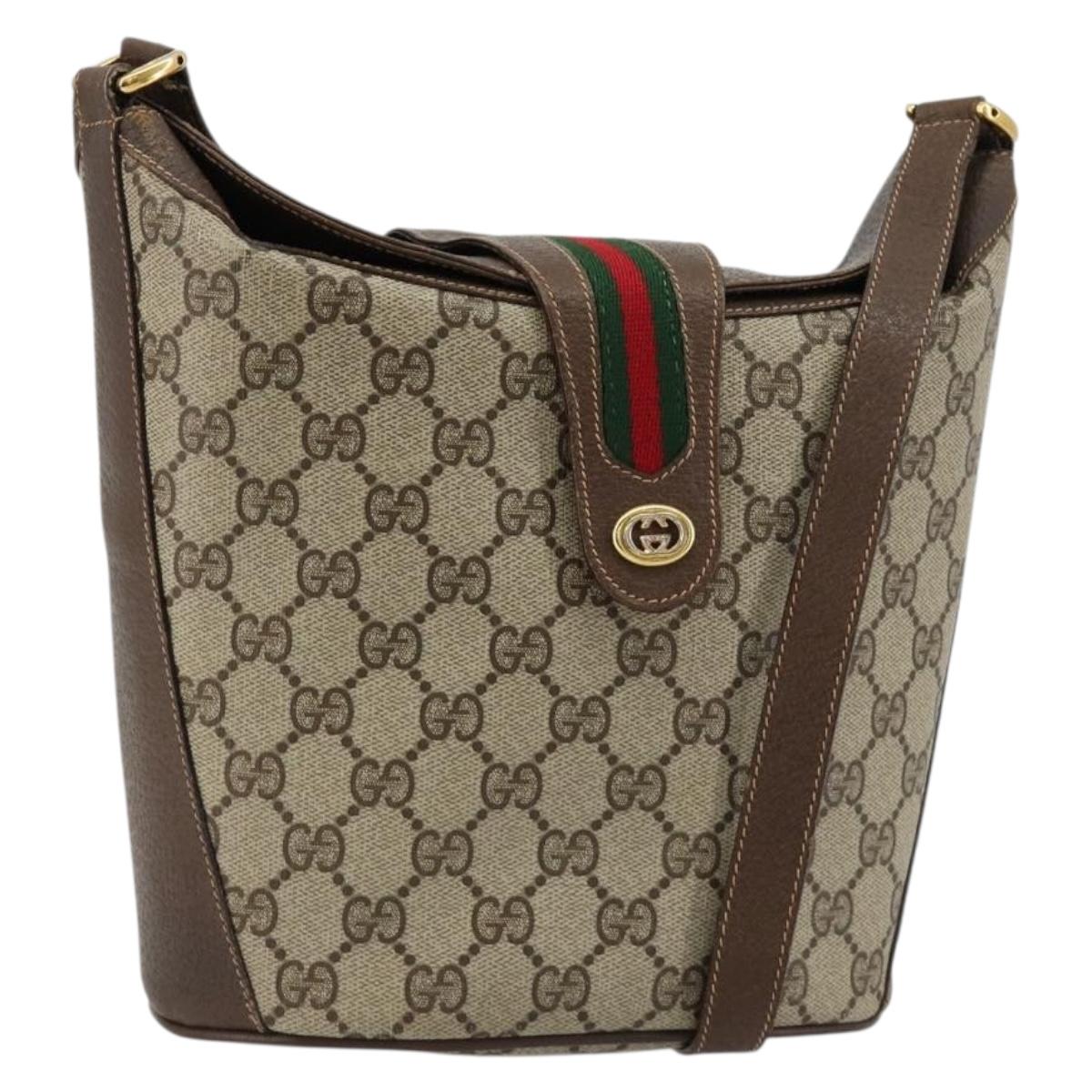 GUCCI GG Supreme Web Sherry Line Bag PVC Beige Gold 904 02 081 Auth 183259