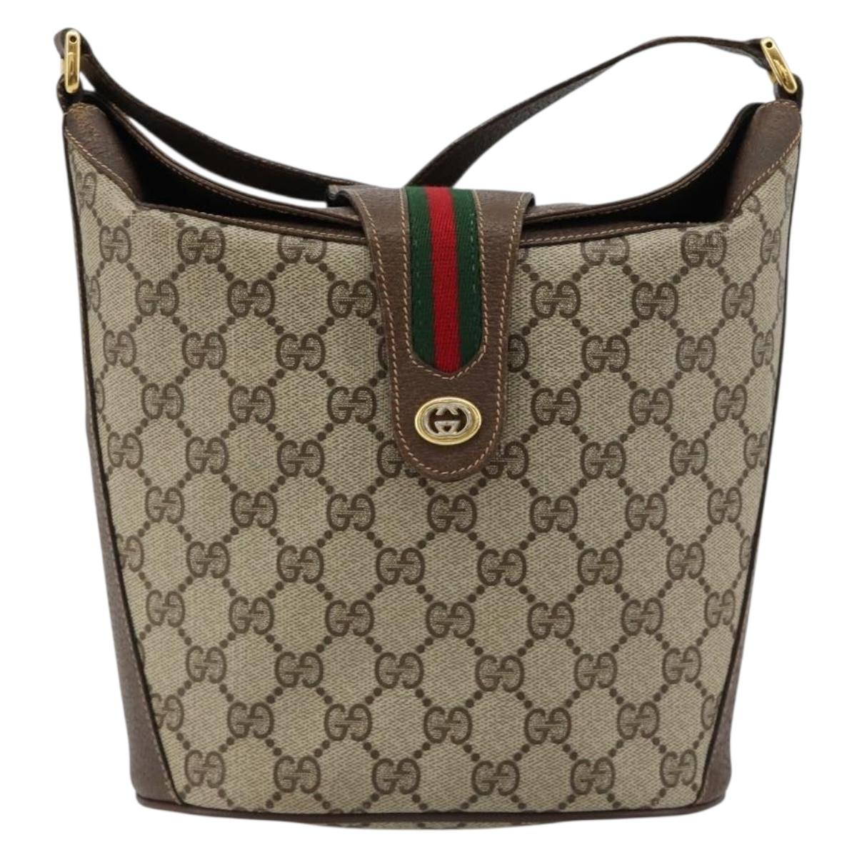 GUCCI GG Supreme Web Sherry Line Bag PVC Beige Gold 904 02 081 Auth 183259