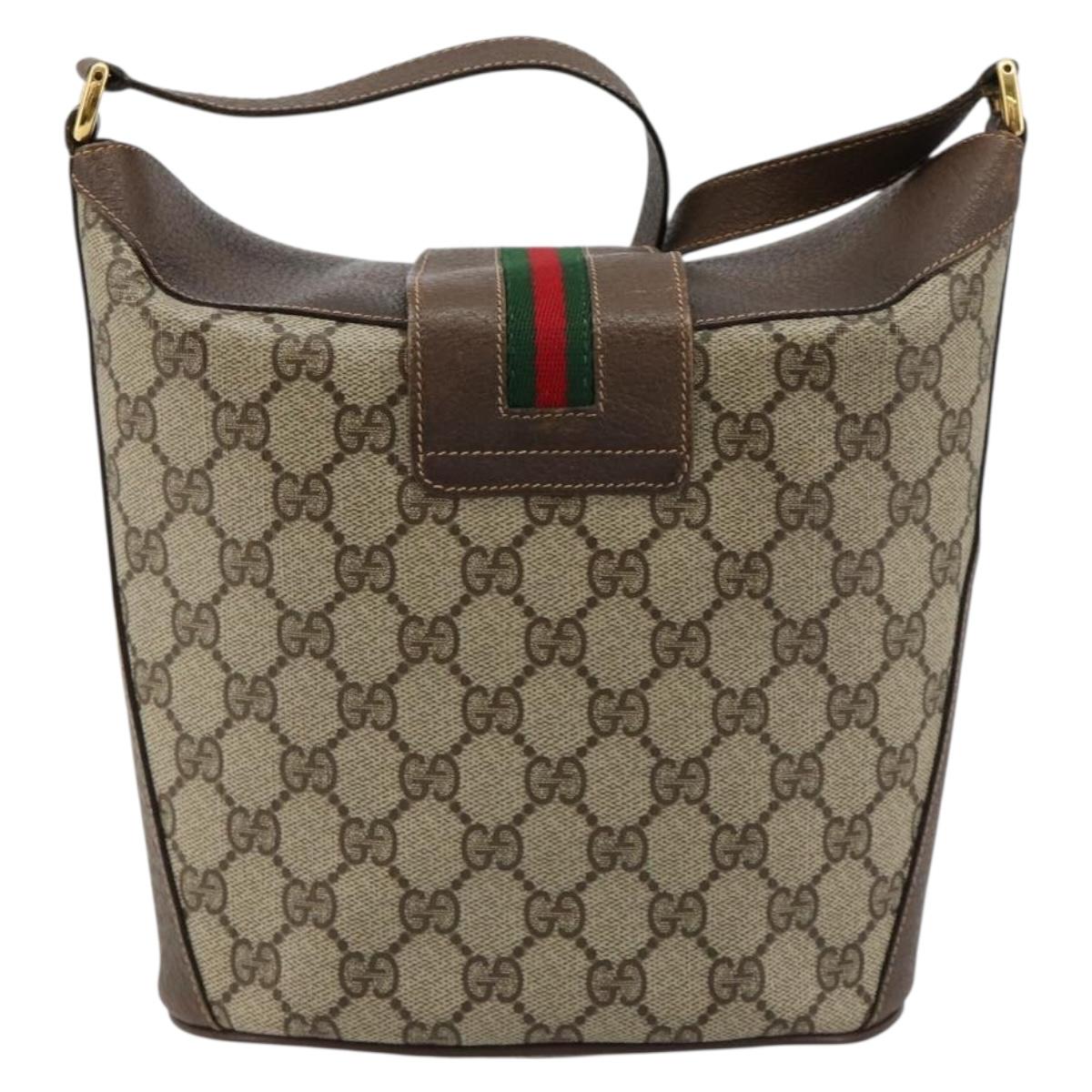 GUCCI GG Supreme Web Sherry Line Bag PVC Beige Gold 904 02 081 Auth 183259