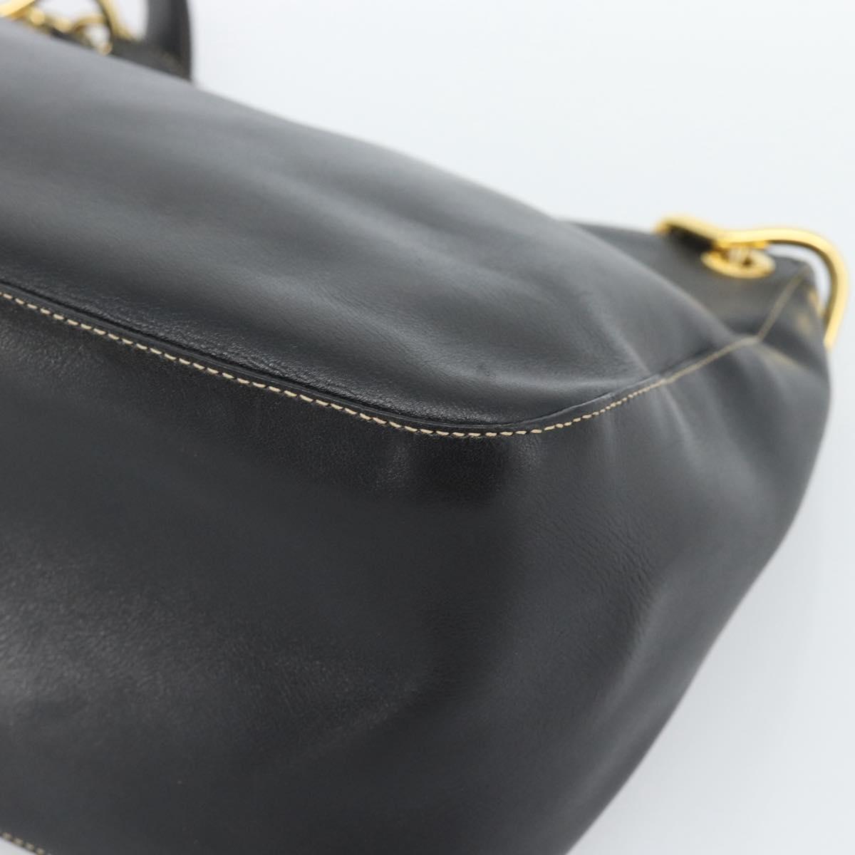 PRADA Chain Shoulder Bag Leather Black Gold Auth 183263A