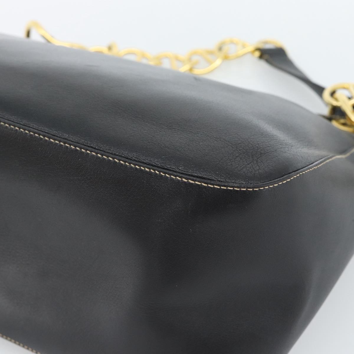 PRADA Chain Shoulder Bag Leather Black Gold Auth 183263A