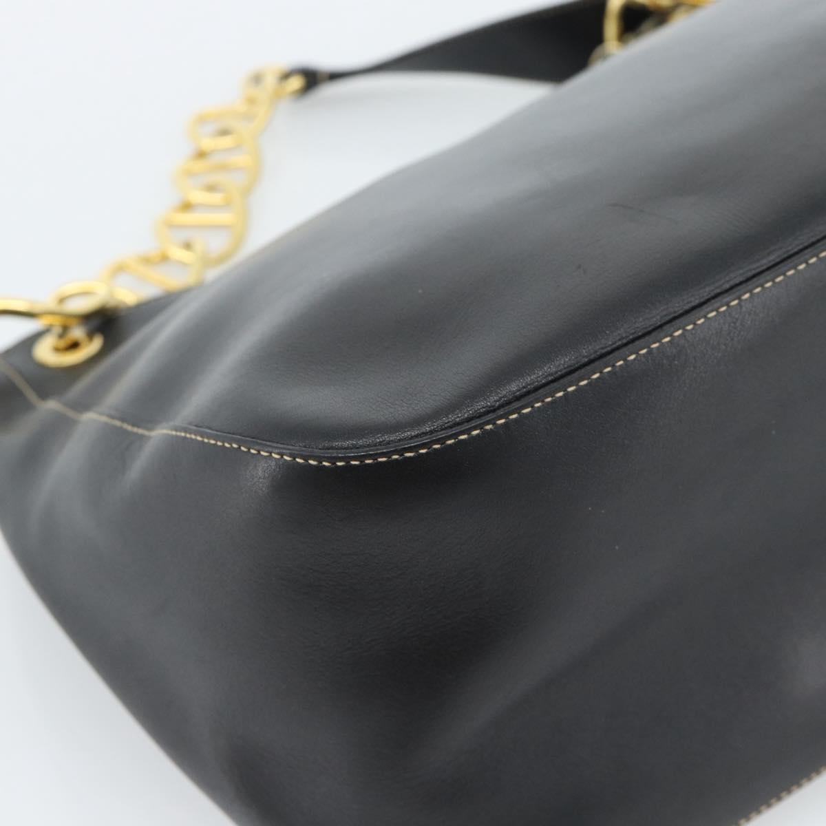 PRADA Chain Shoulder Bag Leather Black Gold Auth 183263A