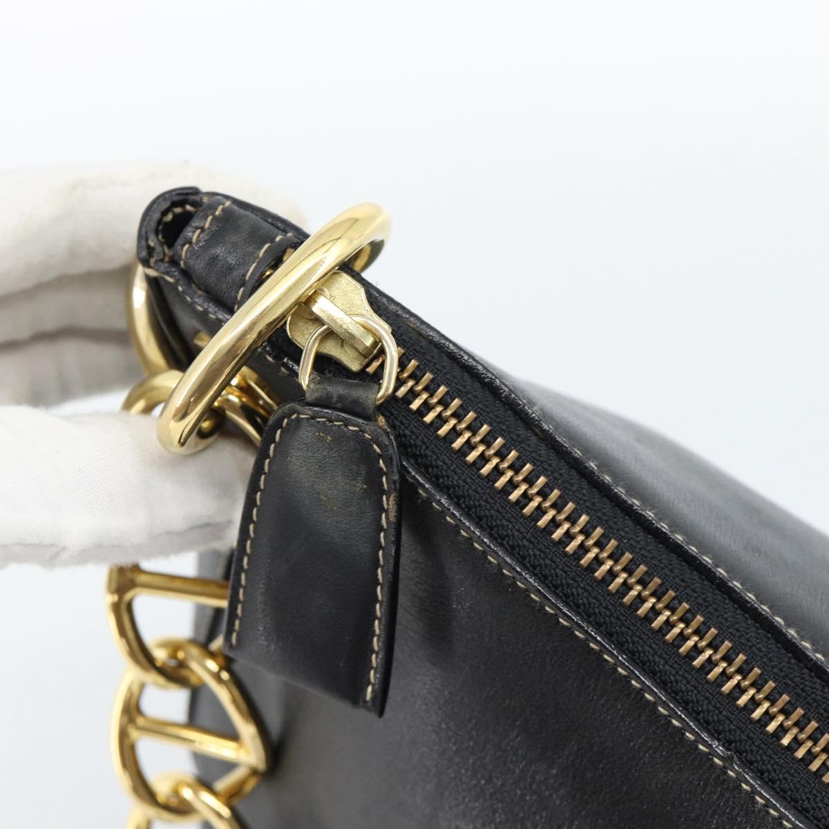 PRADA Chain Shoulder Bag Leather Black Gold Auth 183263A