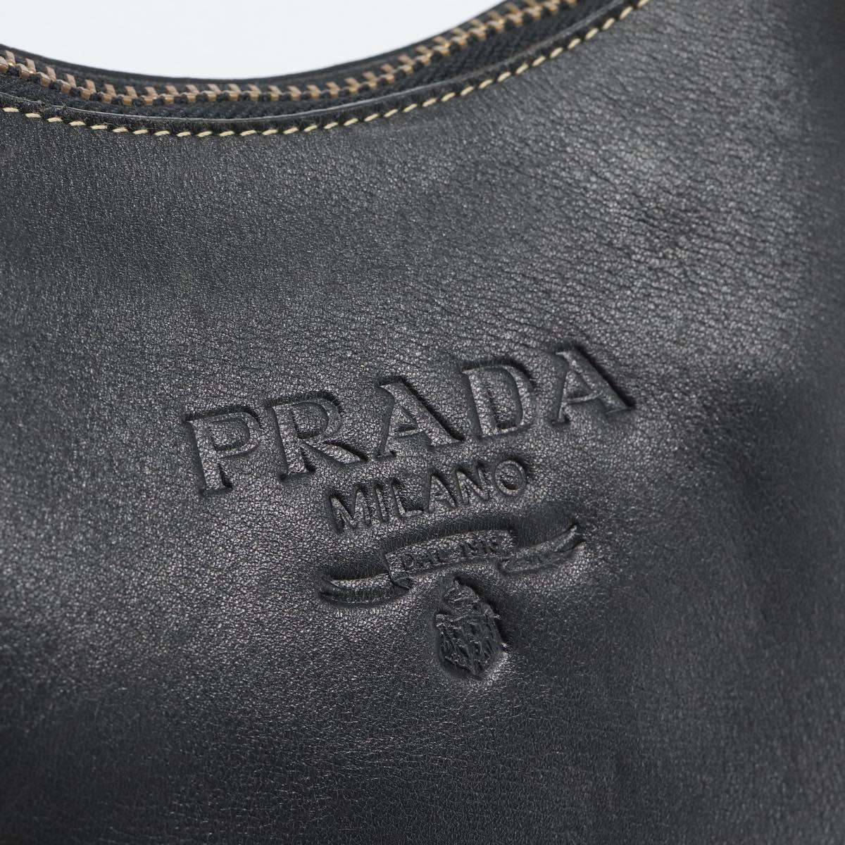 PRADA Chain Shoulder Bag Leather Black Gold Auth 183263A