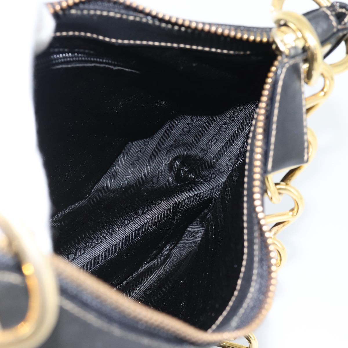 PRADA Chain Shoulder Bag Leather Black Gold Auth 183263A