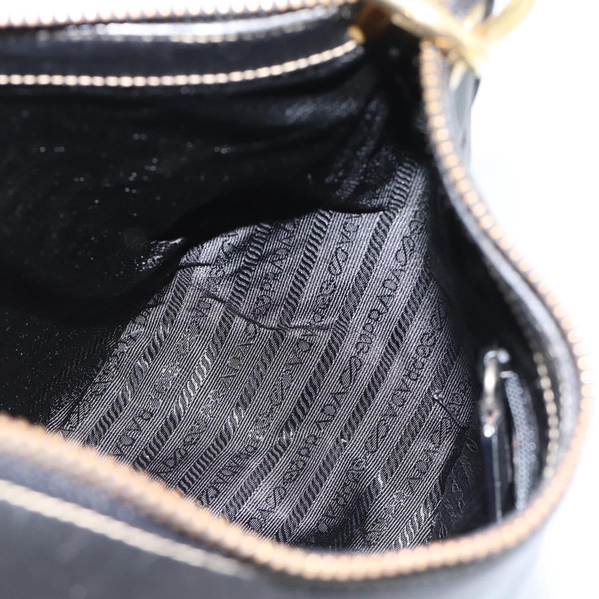 PRADA Chain Shoulder Bag Leather Black Gold Auth 183263A