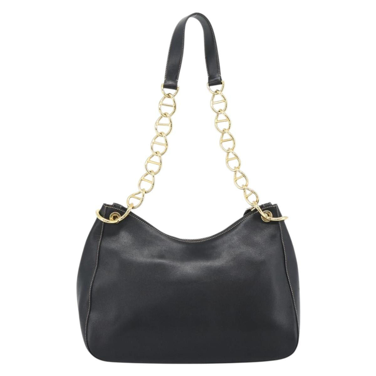 PRADA Chain Shoulder Bag Leather Black Gold Auth 183263A