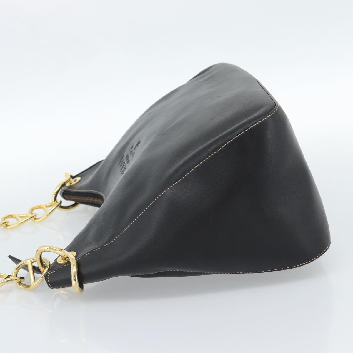 PRADA Chain Shoulder Bag Leather Black Gold Auth 183263A
