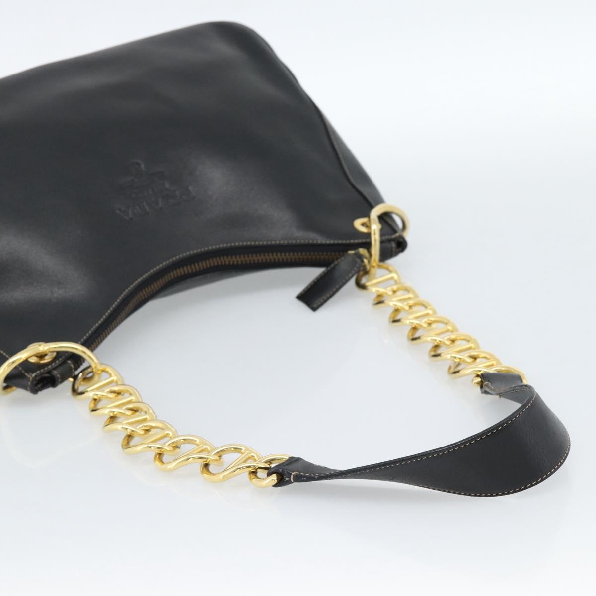 PRADA Chain Shoulder Bag Leather Black Gold Auth 183263A