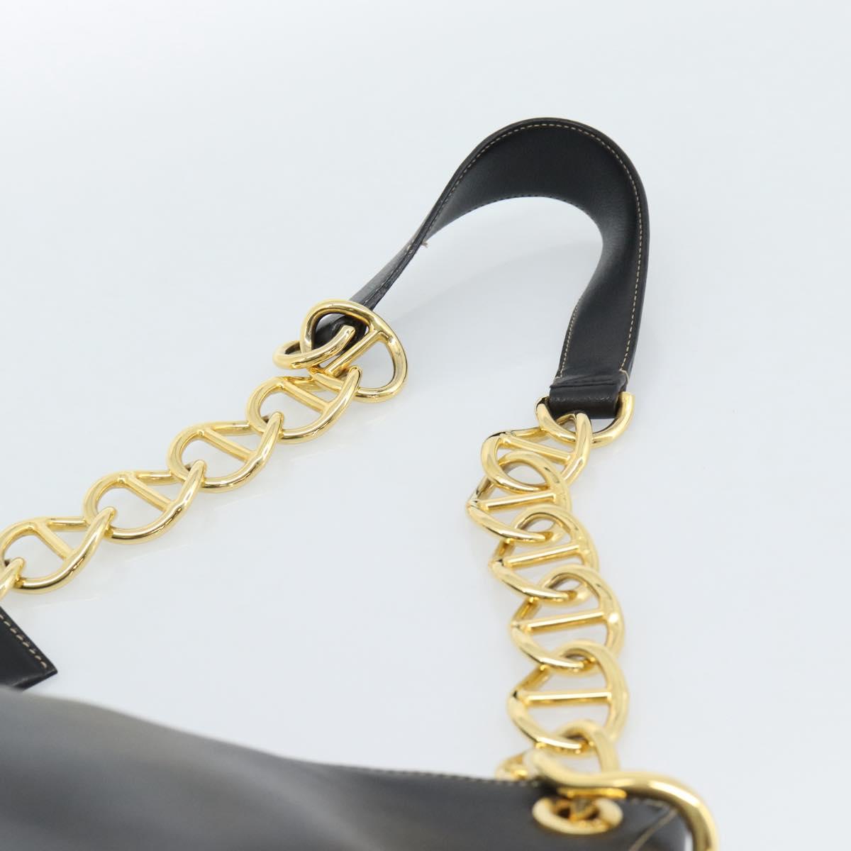PRADA Chain Shoulder Bag Leather Black Gold Auth 183263A