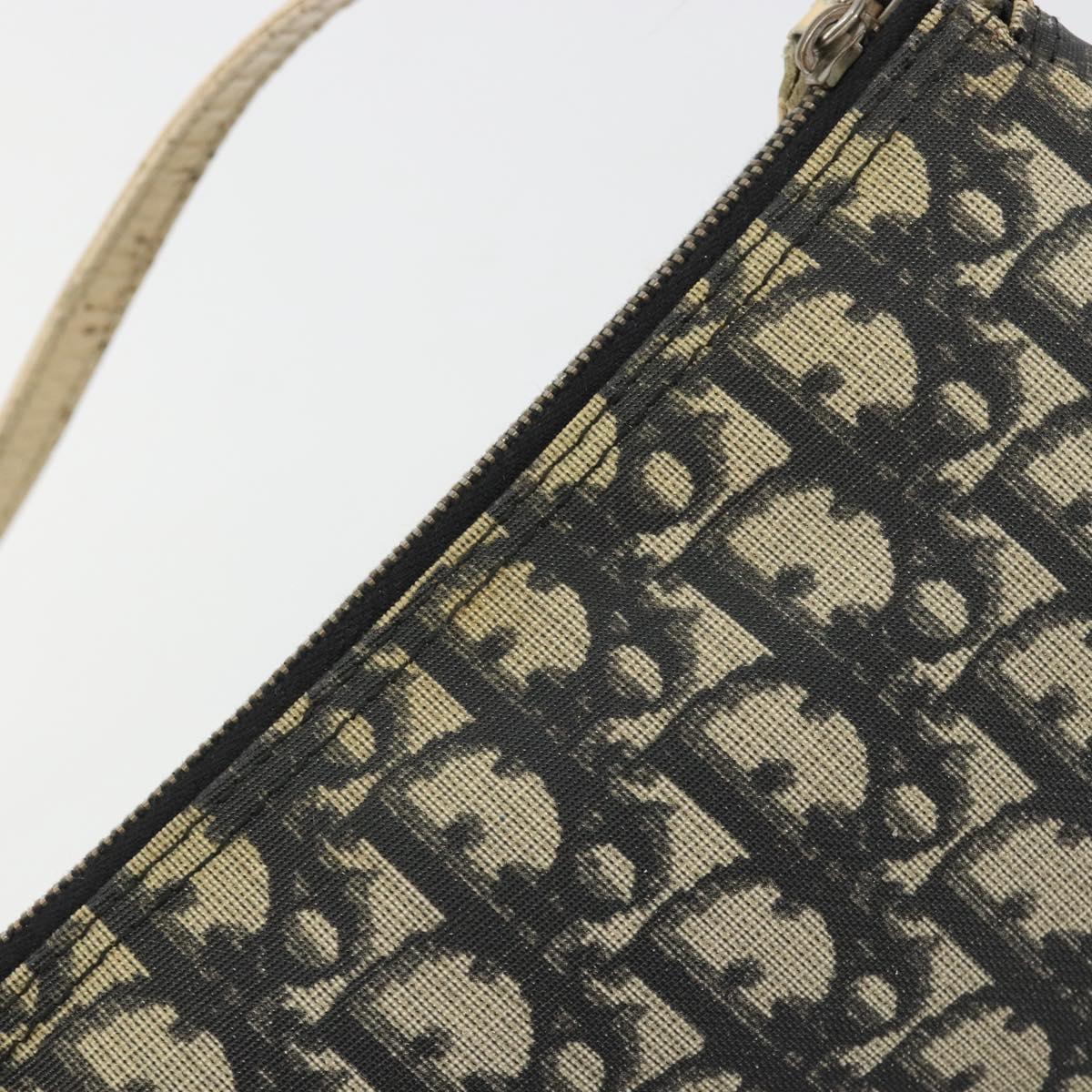 Christian Dior Trotter Canvas Saddle Pouch PVC Navy Silver Auth 183268