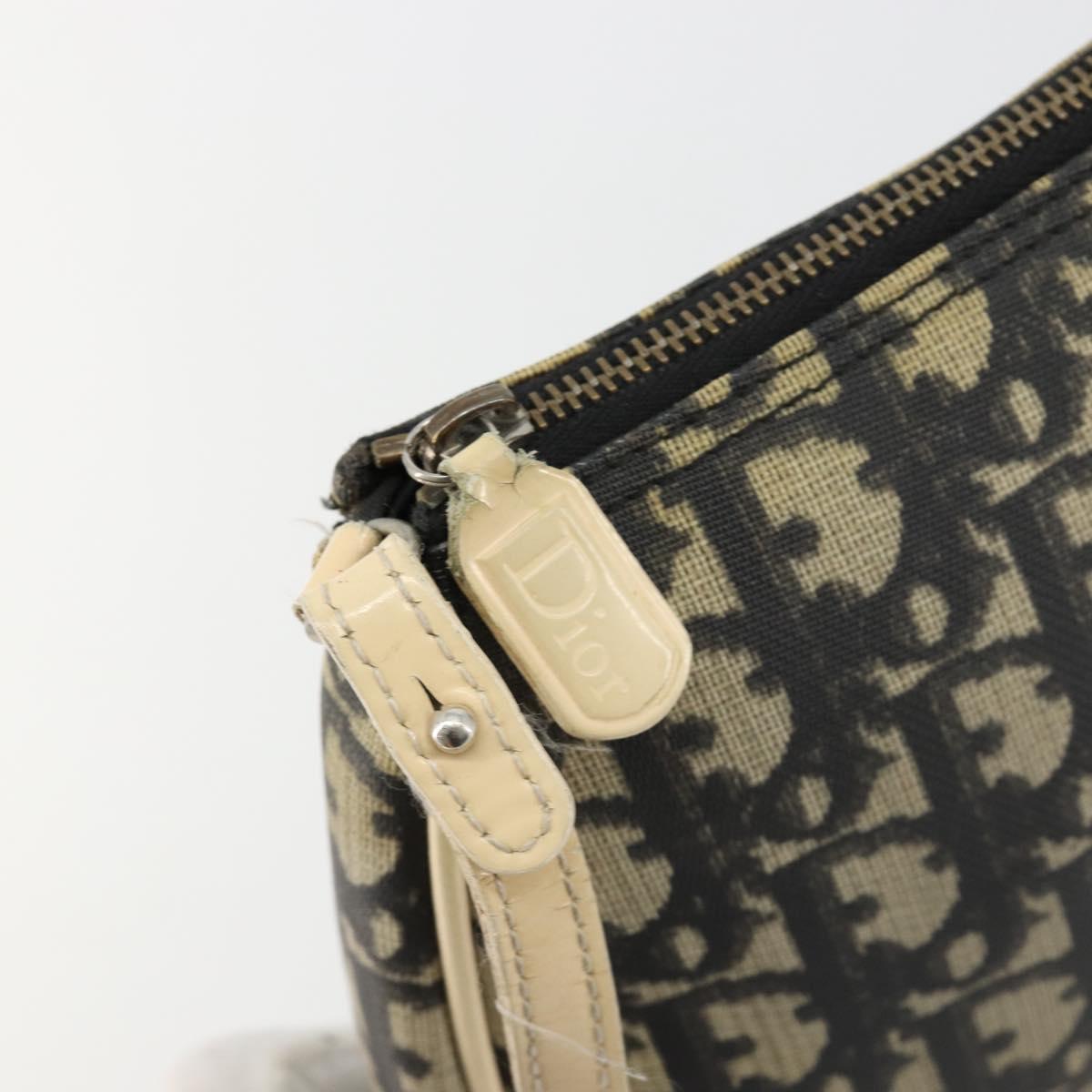 Christian Dior Trotter Canvas Saddle Pouch PVC Navy Silver Auth 183268