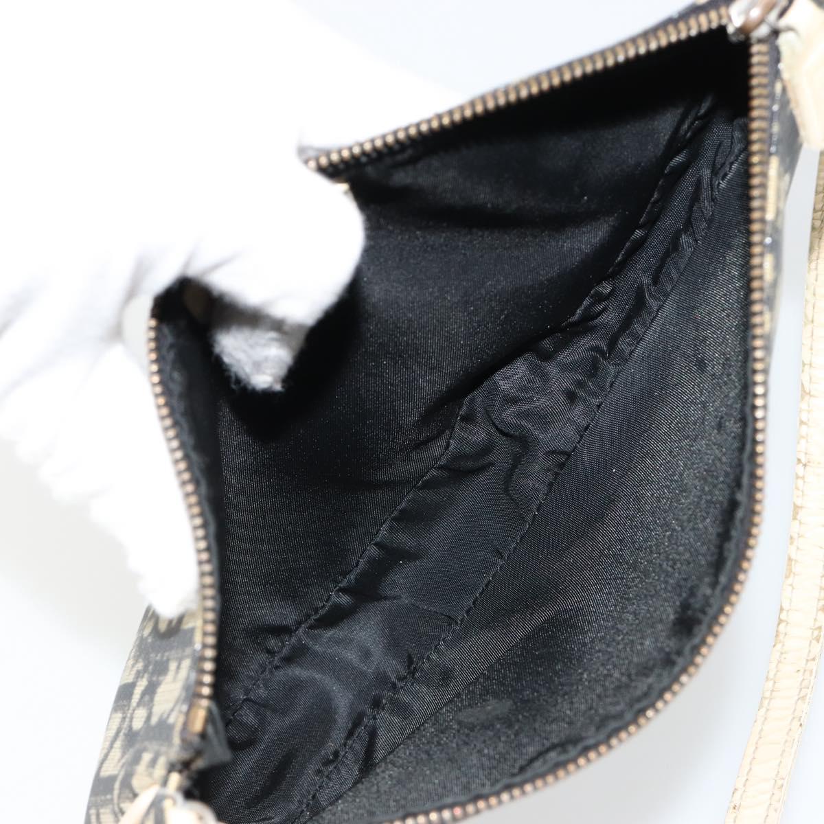 Christian Dior Trotter Canvas Saddle Pouch PVC Navy Silver Auth 183268