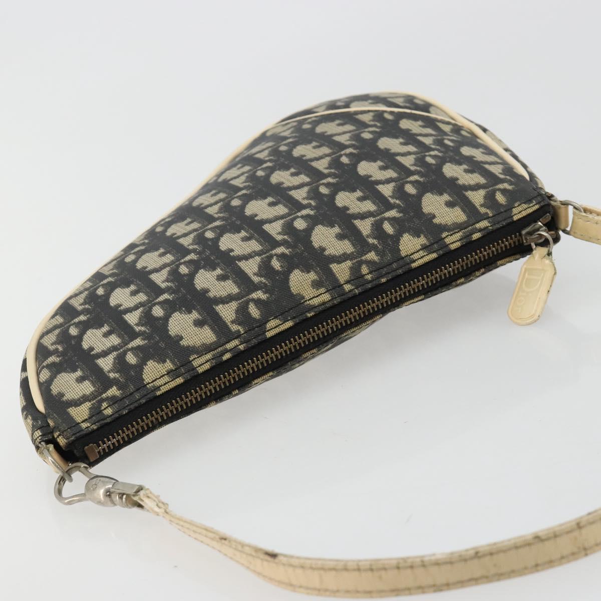 Christian Dior Trotter Canvas Saddle Pouch PVC Navy Silver Auth 183268
