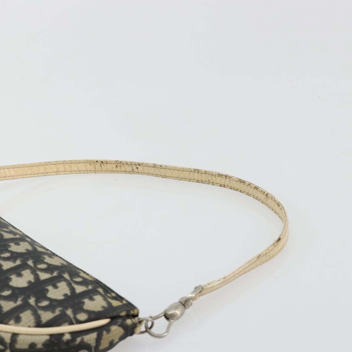 Christian Dior Trotter Canvas Saddle Pouch PVC Navy Silver Auth 183268