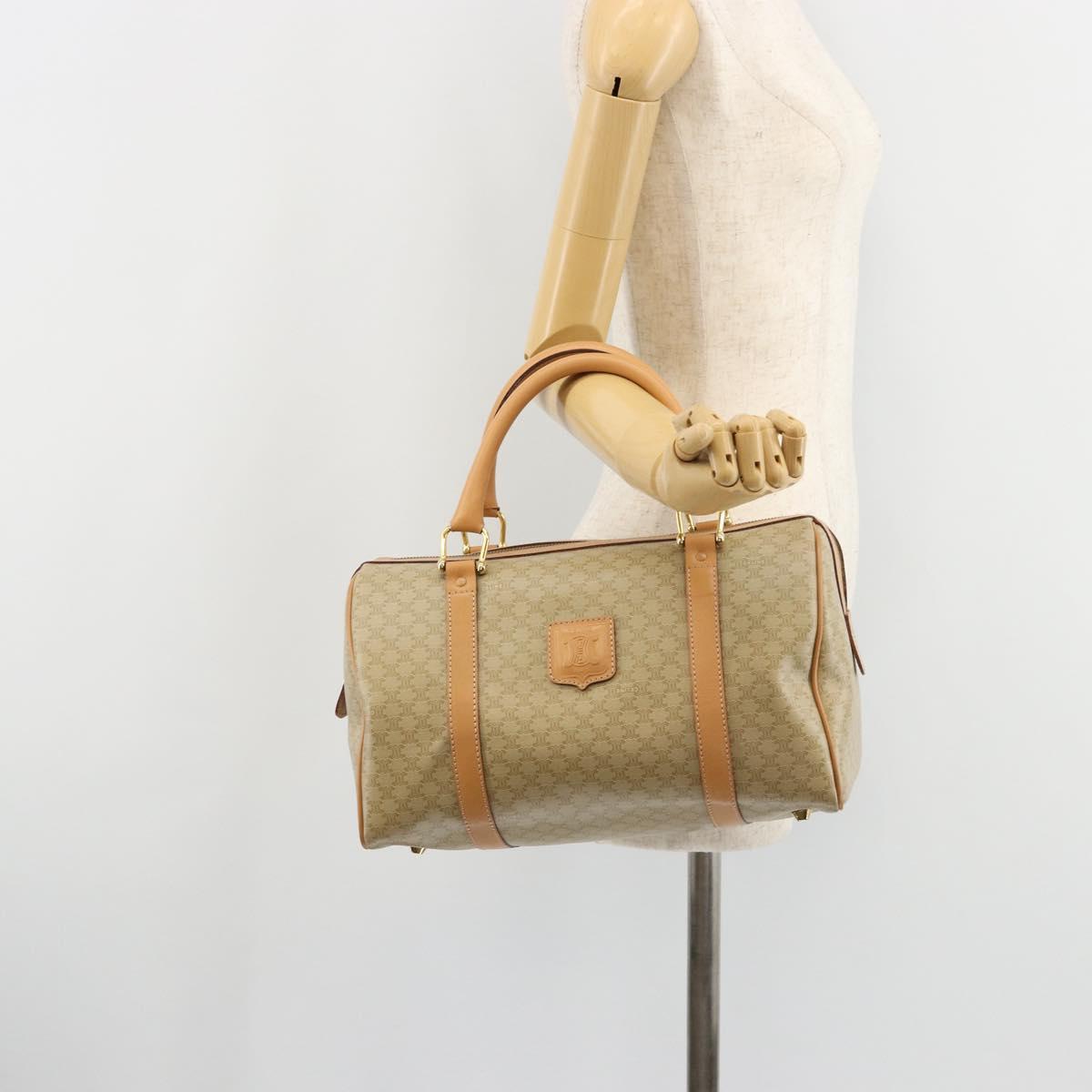 CELINE Macadam Canvas Hand Bag PVC Beige Gold Auth 183269A