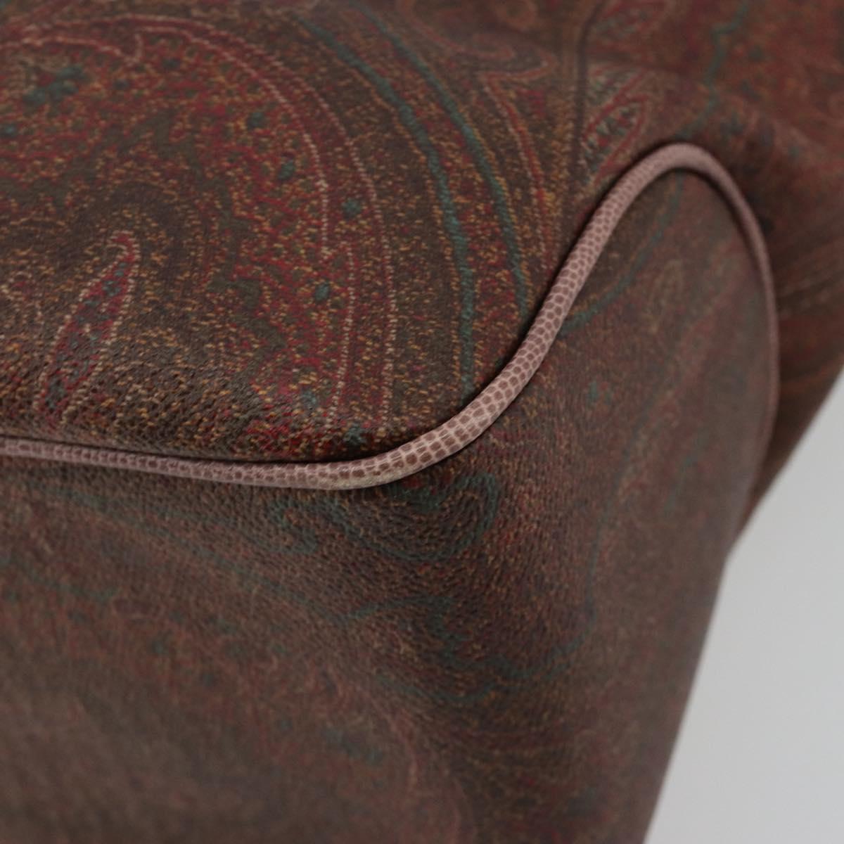 ETRO Hand Bag PVC Leather Brown Gold Auth 183273A