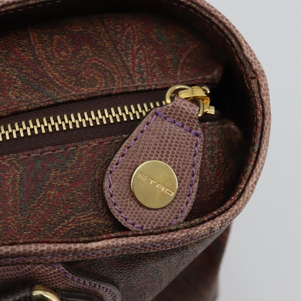 ETRO Hand Bag PVC Leather Brown Gold Auth 183273A