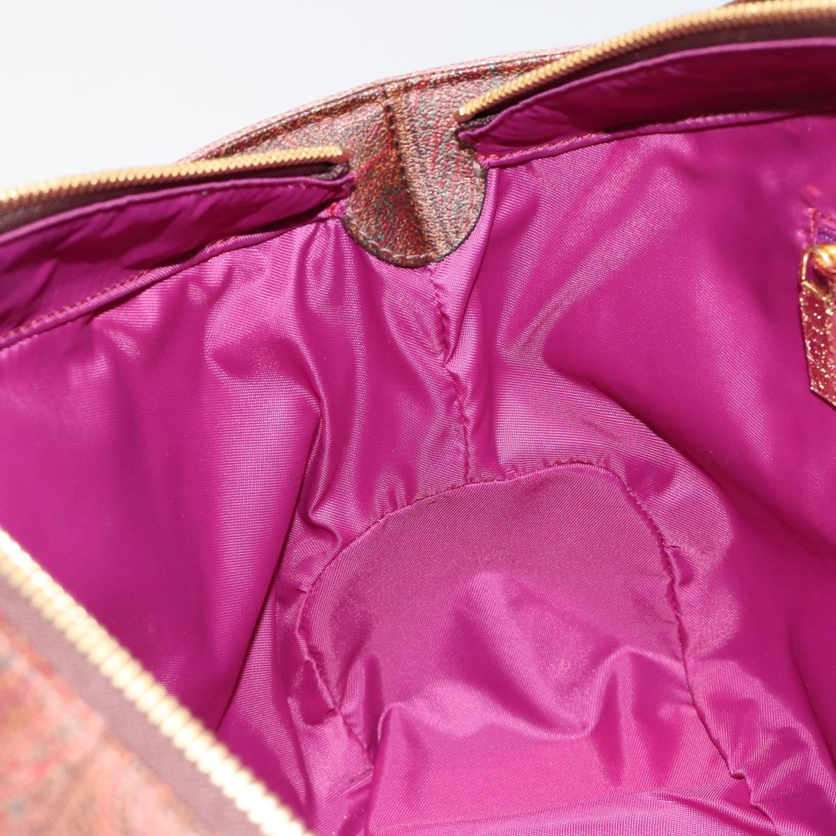 ETRO Hand Bag PVC Leather Brown Gold Auth 183273A
