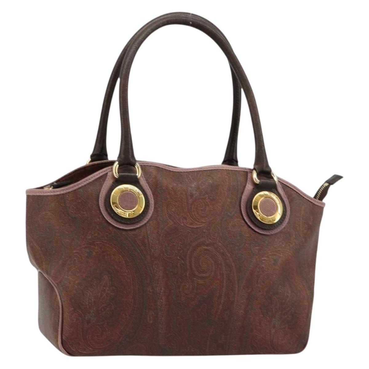 ETRO Hand Bag PVC Leather Brown Gold Auth 183273A