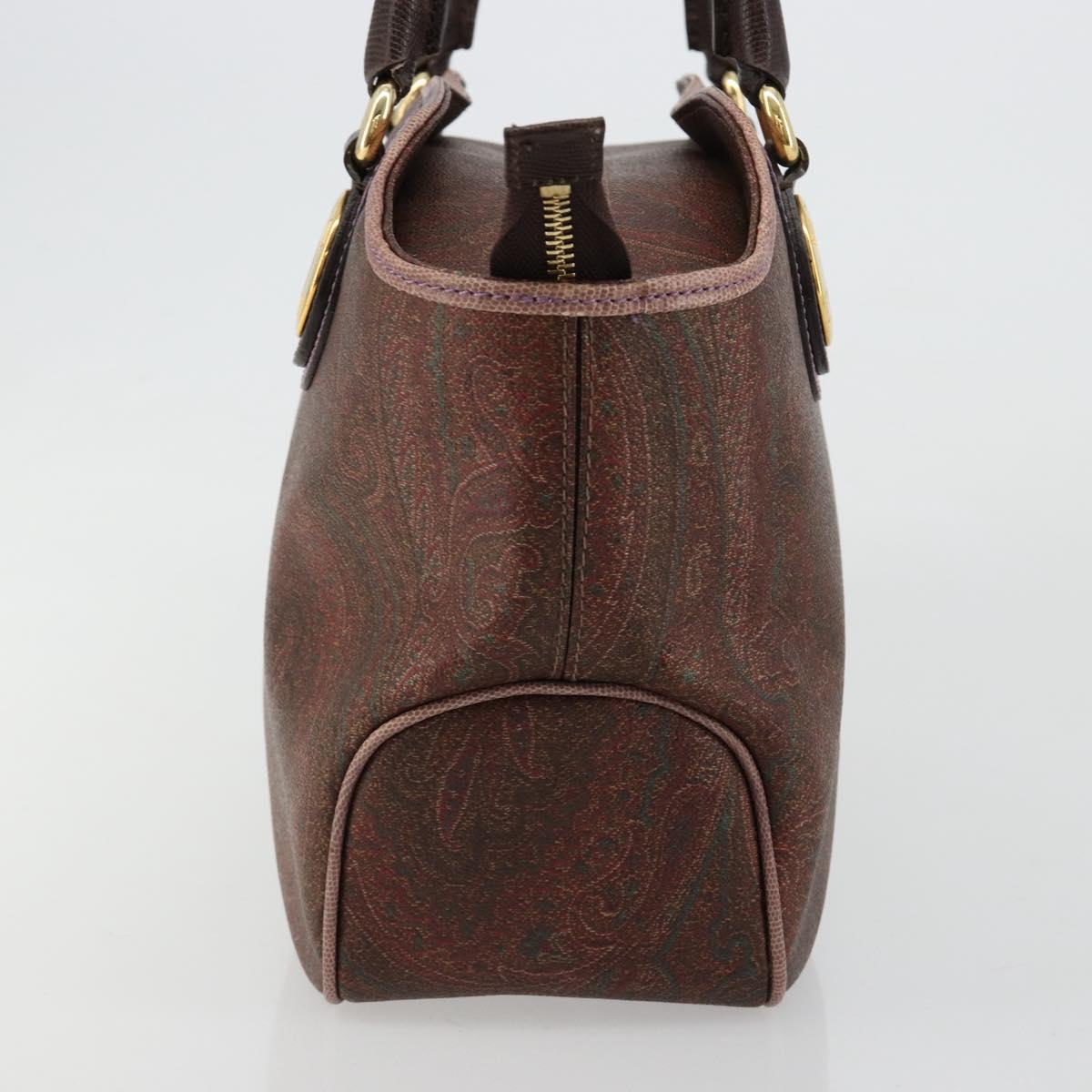 ETRO Hand Bag PVC Leather Brown Gold Auth 183273A
