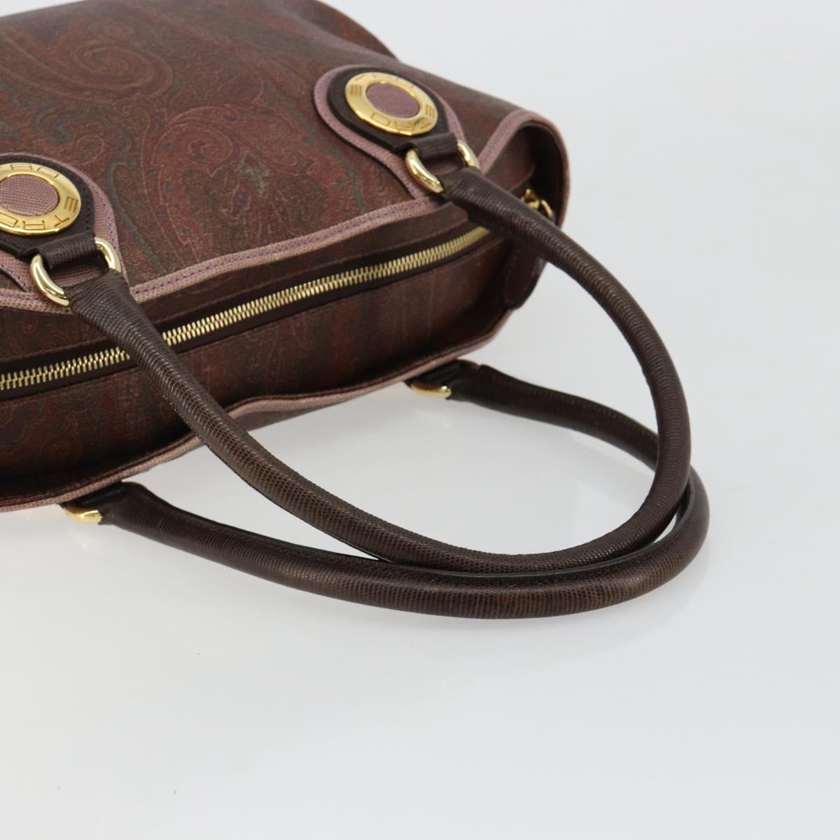ETRO Hand Bag PVC Leather Brown Gold Auth 183273A