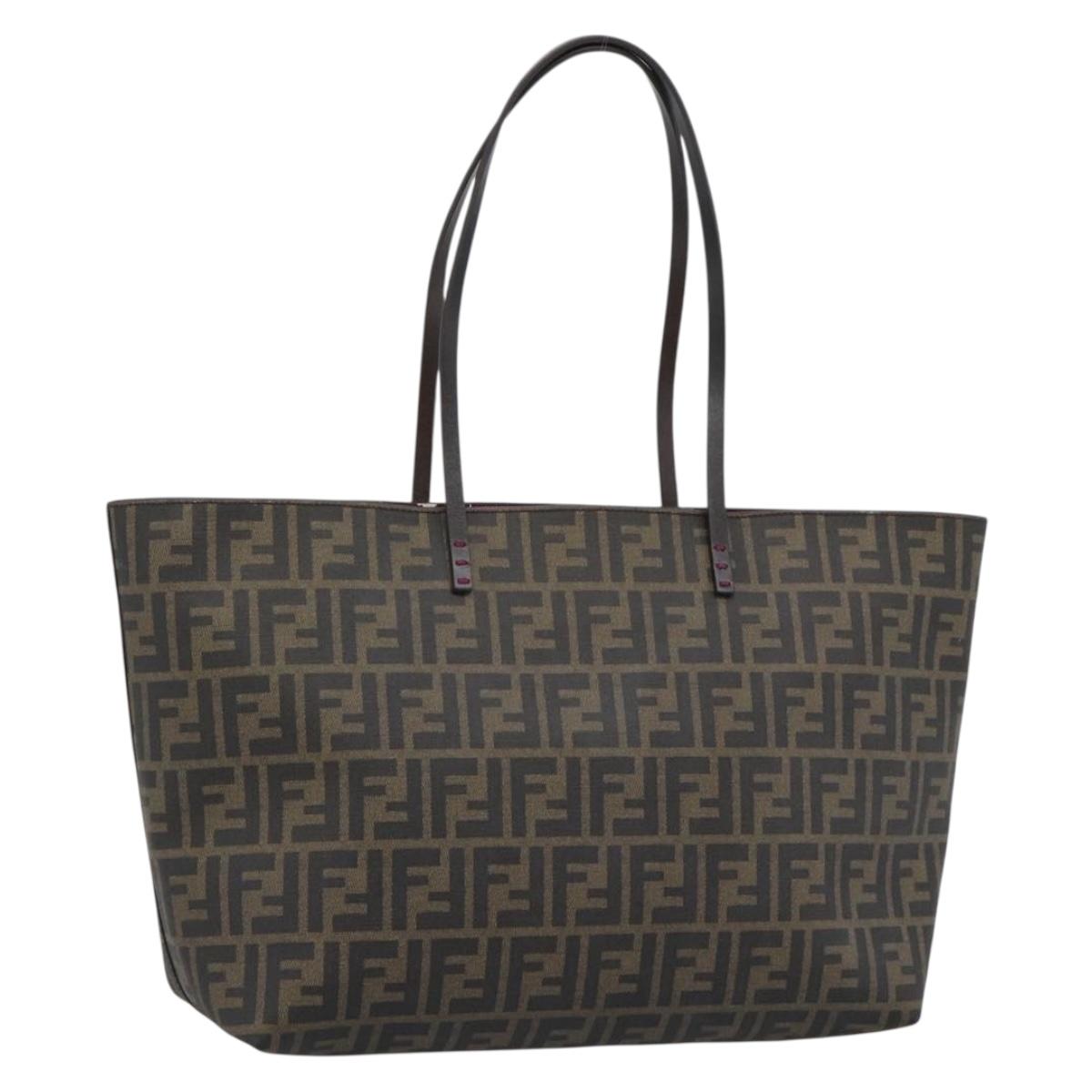 FENDI Zucca Canvas Tote Bag PVC Black Brown Auth 183274