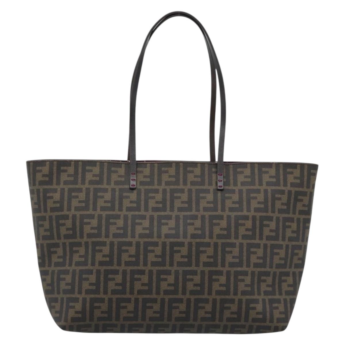 FENDI Zucca Canvas Tote Bag PVC Black Brown Auth 183274