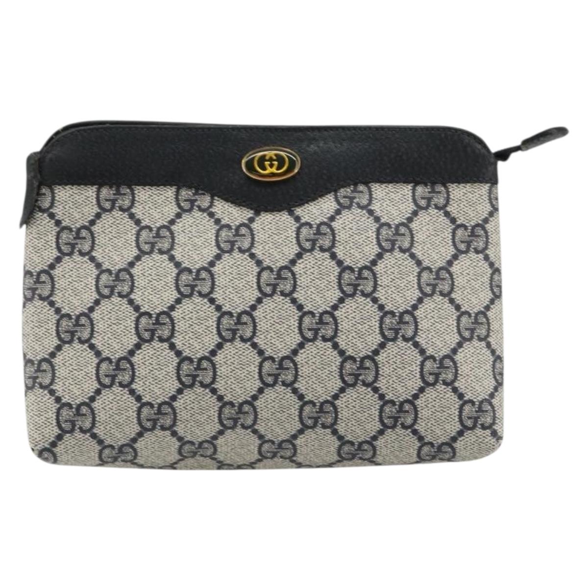 GUCCI GG Supreme Pouch PVC Navy 89 01 020 Auth 183285A