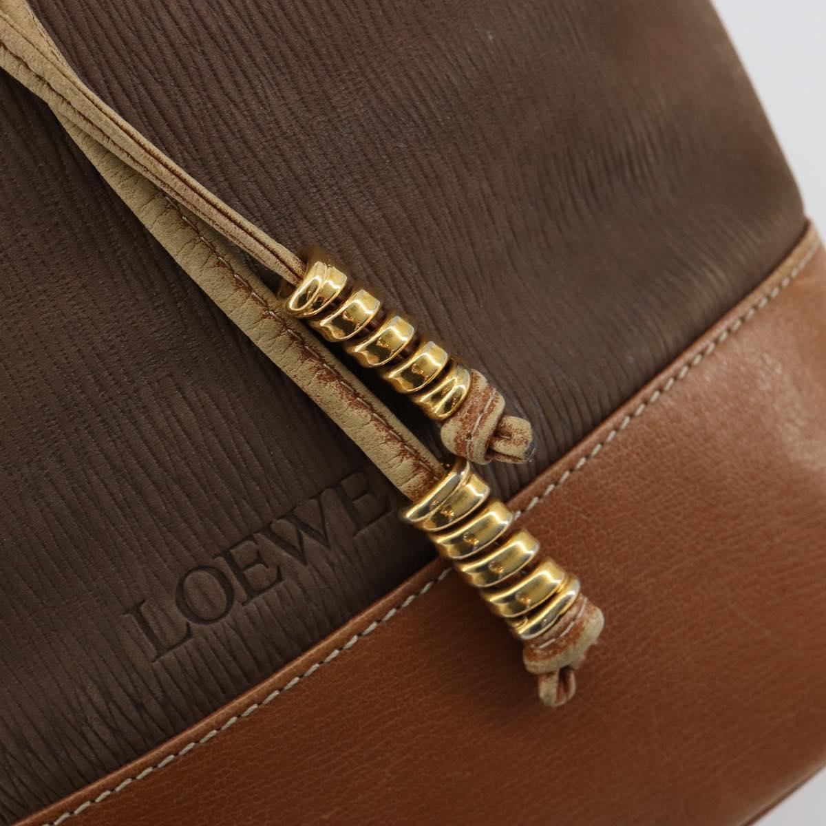 LOEWE Purse Shoulder Bag Suede Brown Gold Auth 183287