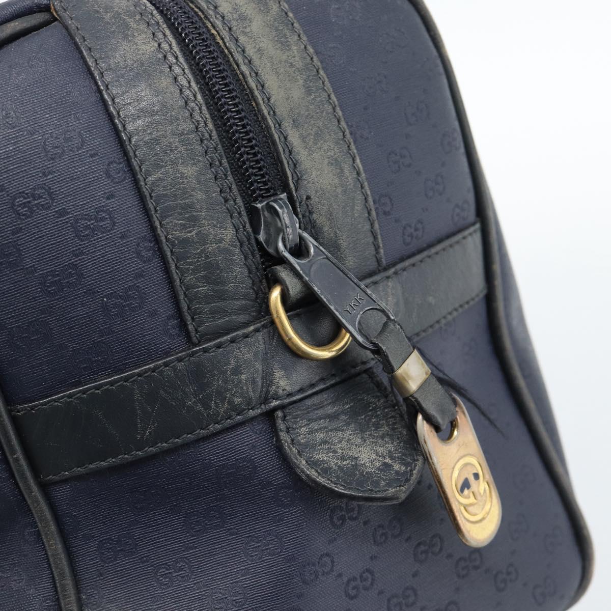 GUCCI Micro GG Supreme Hand Bag PVC Navy Gold Auth 183291