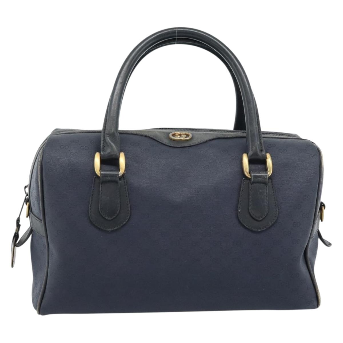 GUCCI Micro GG Supreme Hand Bag PVC Navy Gold Auth 183291