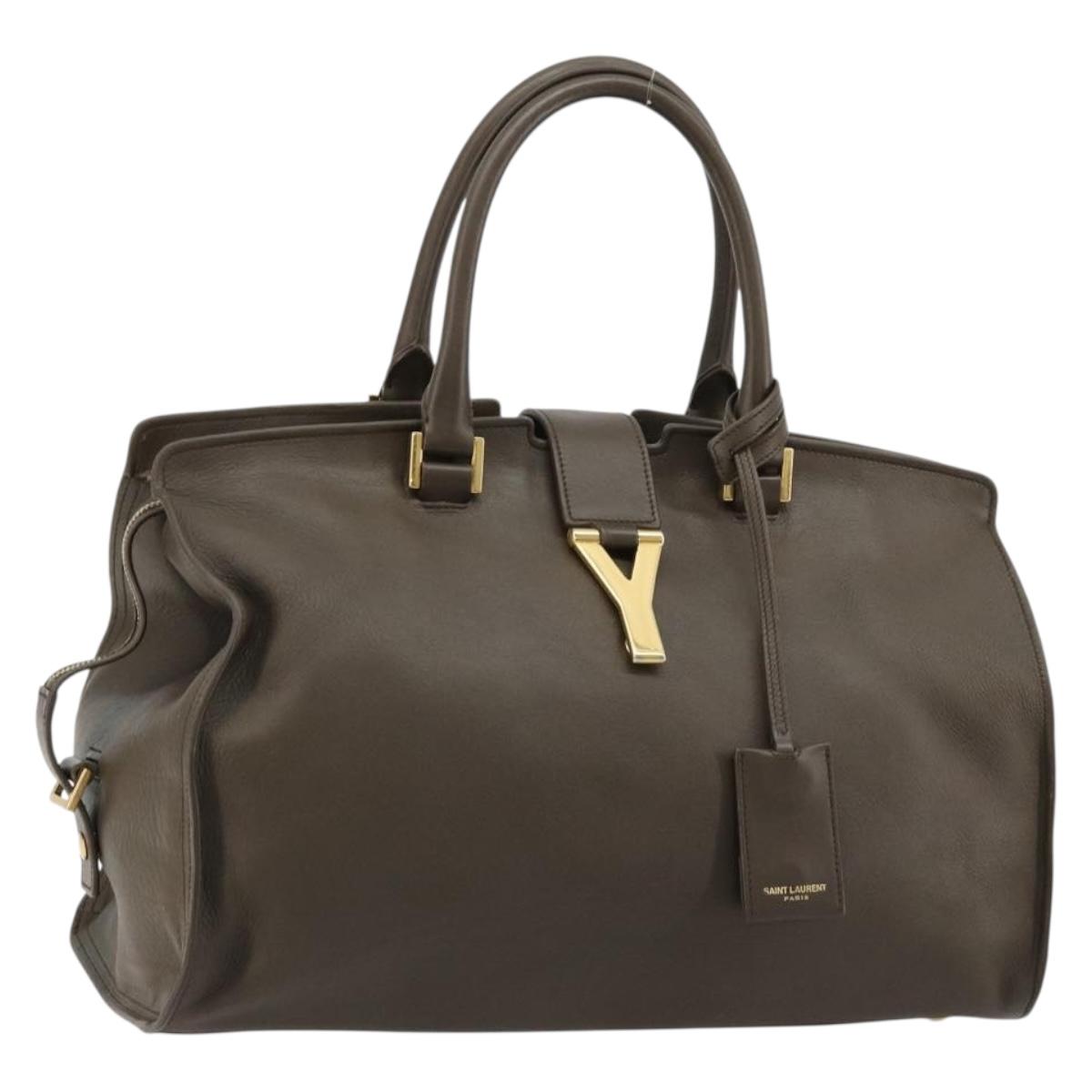 SAINT LAURENT Cabas Classic Hand Bag Leather Brown Gold 311208 Auth 183295A
