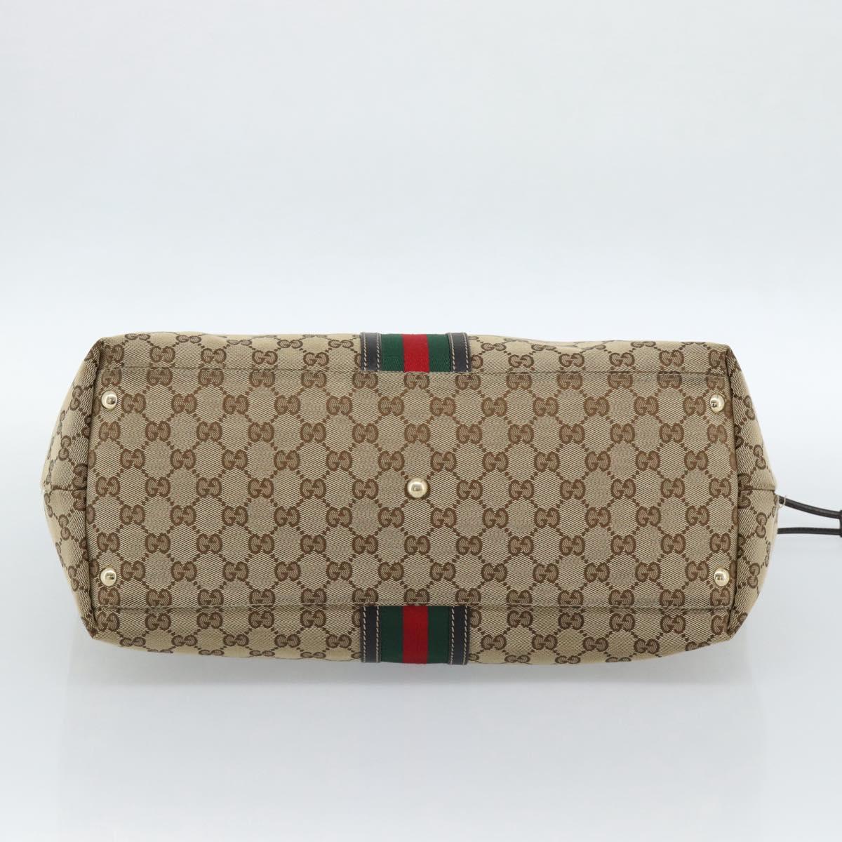 GUCCI GG Canvas Web Sherry Line Tote Bag Beige Gold Red 232969 Auth 183296