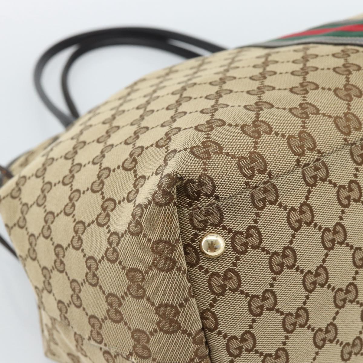 GUCCI GG Canvas Web Sherry Line Tote Bag Beige Gold Red 232969 Auth 183296