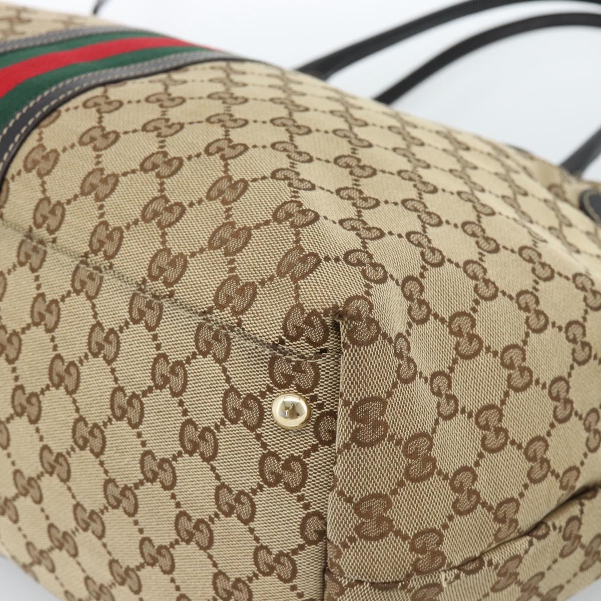 GUCCI GG Canvas Web Sherry Line Tote Bag Beige Gold Red 232969 Auth 183296