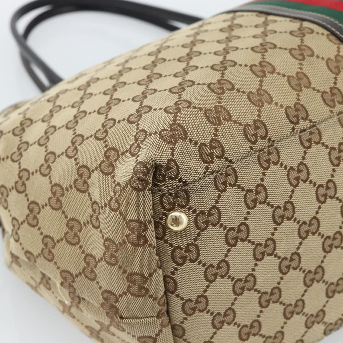 GUCCI GG Canvas Web Sherry Line Tote Bag Beige Gold Red 232969 Auth 183296