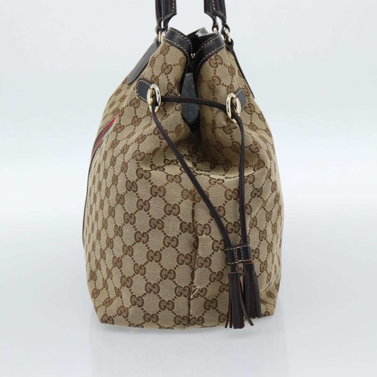 GUCCI GG Canvas Web Sherry Line Tote Bag Beige Gold Red 232969 Auth 183296