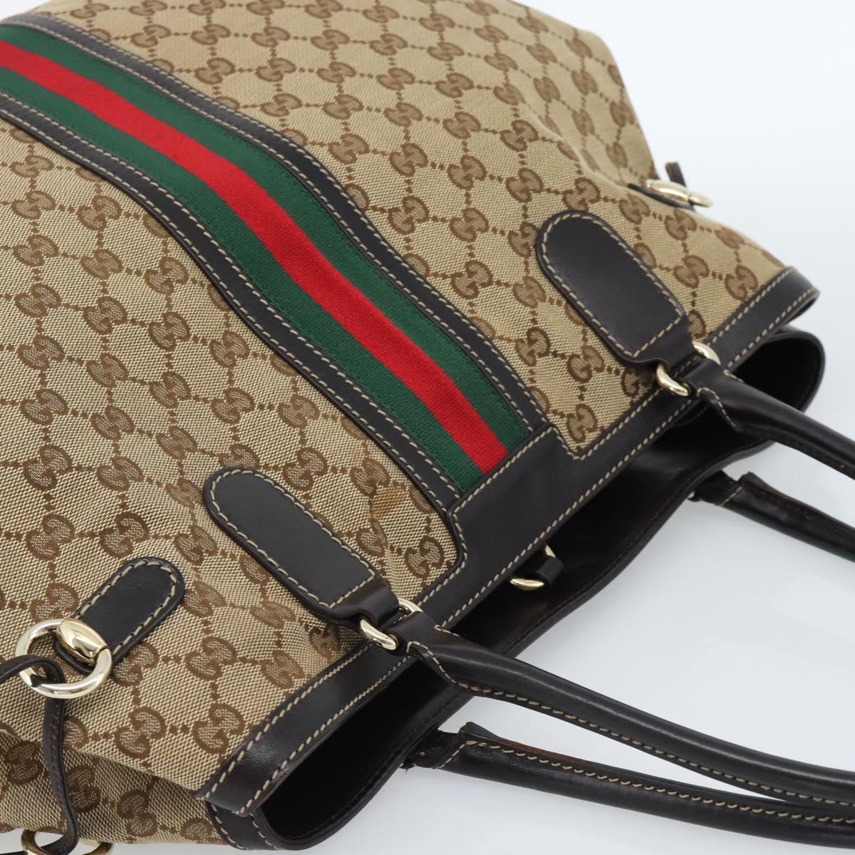 GUCCI GG Canvas Web Sherry Line Tote Bag Beige Gold Red 232969 Auth 183296