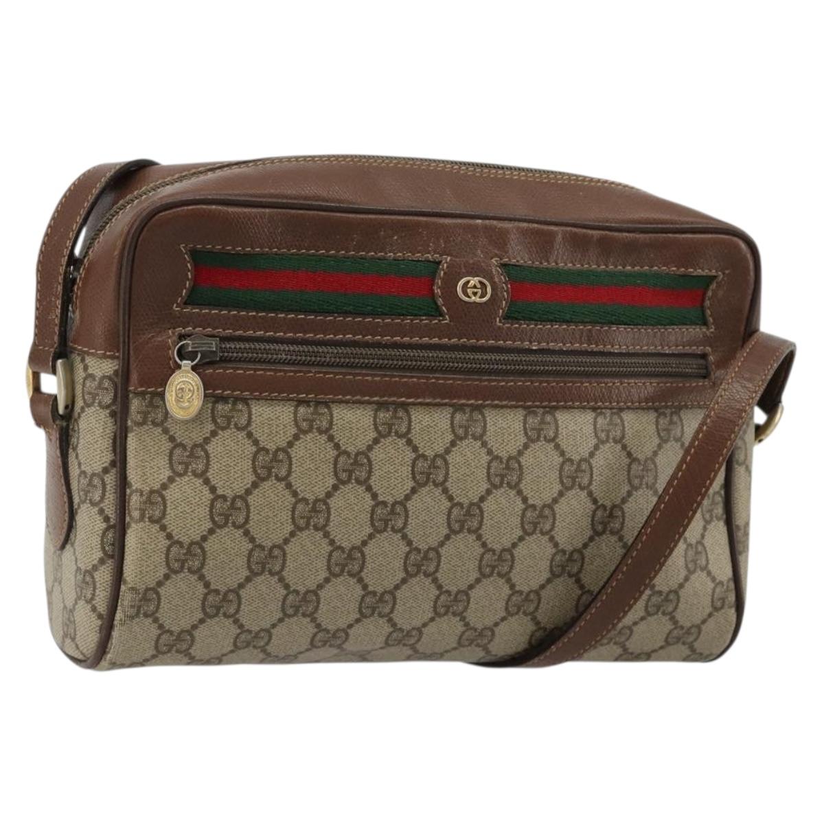 GUCCI GG Supreme Web Sherry Line Bag PVC Beige 001 56 6472 4021 Auth 183301